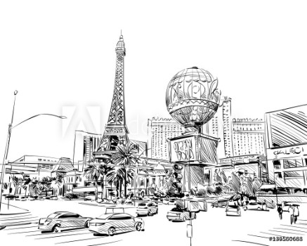 Picture of Las Vegas city hand drawnUSA Nevada Street sketch vector illustration